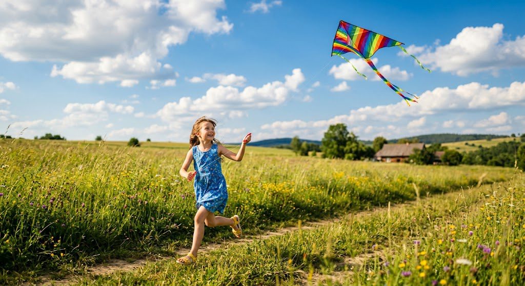Dziecko z latawcem realizujące marzenia